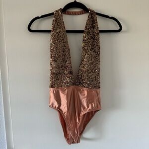 NWT Urban Outfitters Rose Gold Sequin Bodysuit